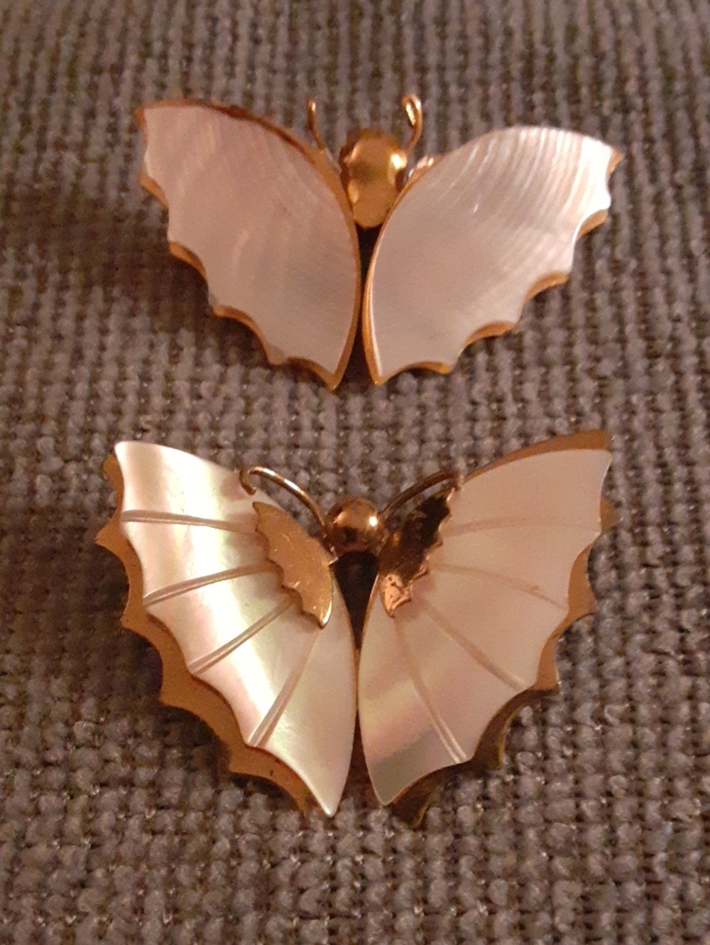 Gold Tone and Mother-of-Pearl Style Butterfly Pins